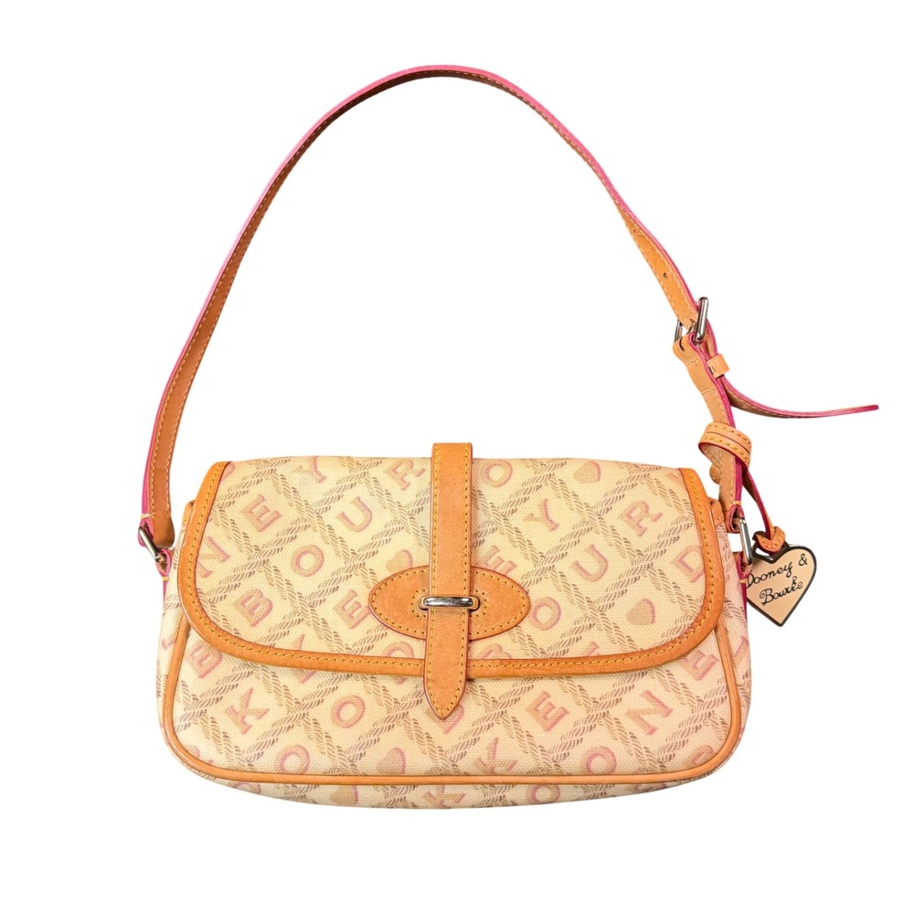 Vintage Dooney & Bourke Monogram Rope Print Canvas Shoulder Bag Y2K Flap Purse